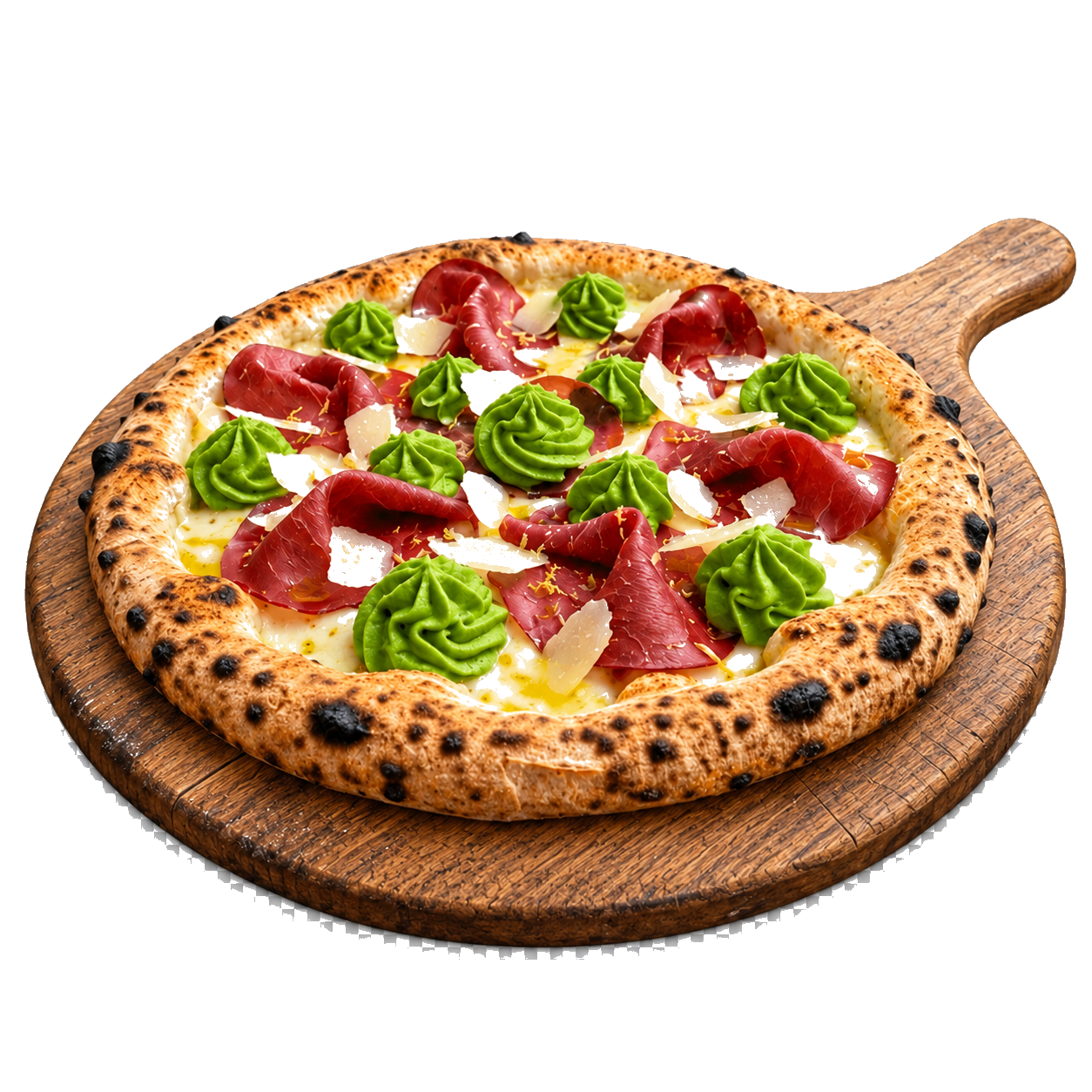 Pizza Rosty servita sul tagliere